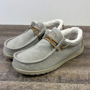 Hey Dude Wally Herringbone Sherpa Lined Loafers – Gray | Men’s US 10